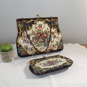 Vintage Hong Kong Tapestry Handbag Classy Clutch and Coin Purse